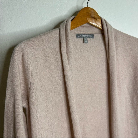 Neiman Marcus 100% Cashmere Pale Pink Waterfall Drape Style Cardigan Sweater