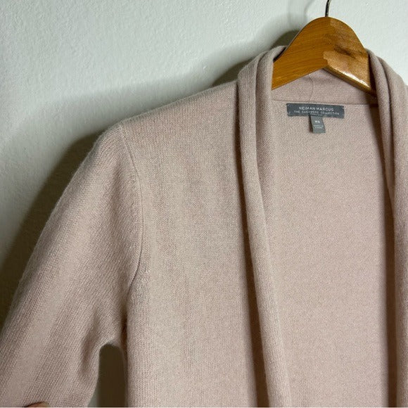 Neiman Marcus 100% Cashmere Pale Pink Waterfall Drape Style Cardigan Sweater