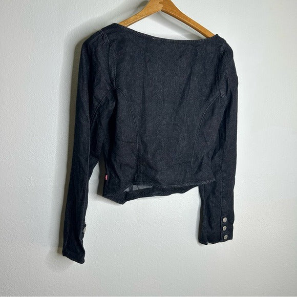 Levi's Cotton Hemp Black Button Down Scoop Neck Denim Long Sleeve Top