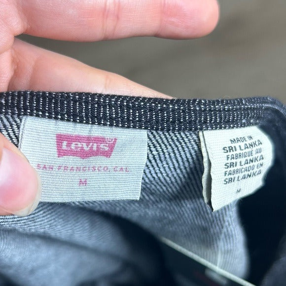 Levi's Cotton Hemp Black Button Down Scoop Neck Denim Long Sleeve Top