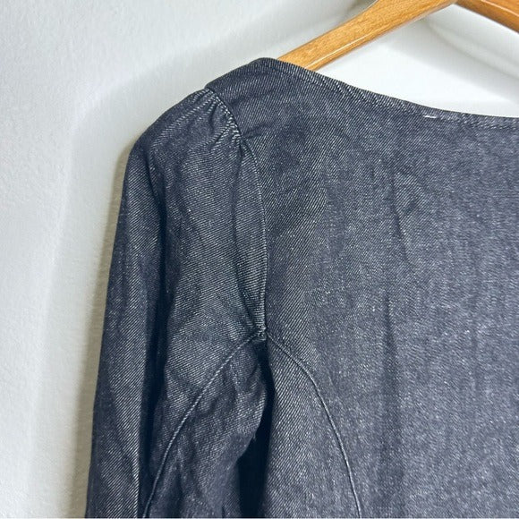 Levi's Cotton Hemp Black Button Down Scoop Neck Denim Long Sleeve Top