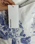 Reformation 100% Linen Davila Puff Sleeve Blue Floral Smocked Midi Dress