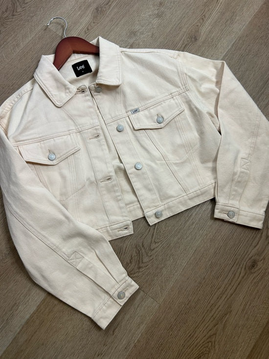 Free People x Lee 100% Cotton Denim Cream Cropped Denim Jacket Boxy Fit