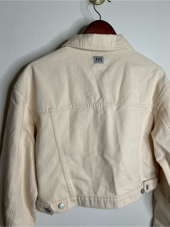 Free People x Lee 100% Cotton Denim Cream Cropped Denim Jacket Boxy Fit