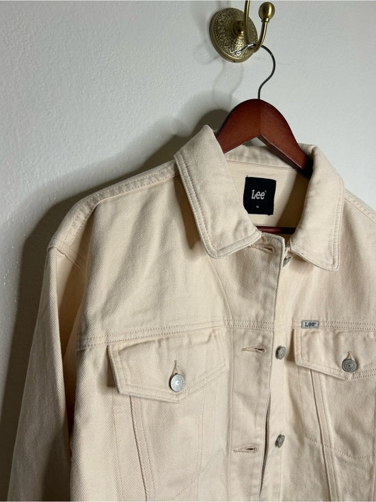 Free People x Lee 100% Cotton Denim Cream Cropped Denim Jacket Boxy Fit