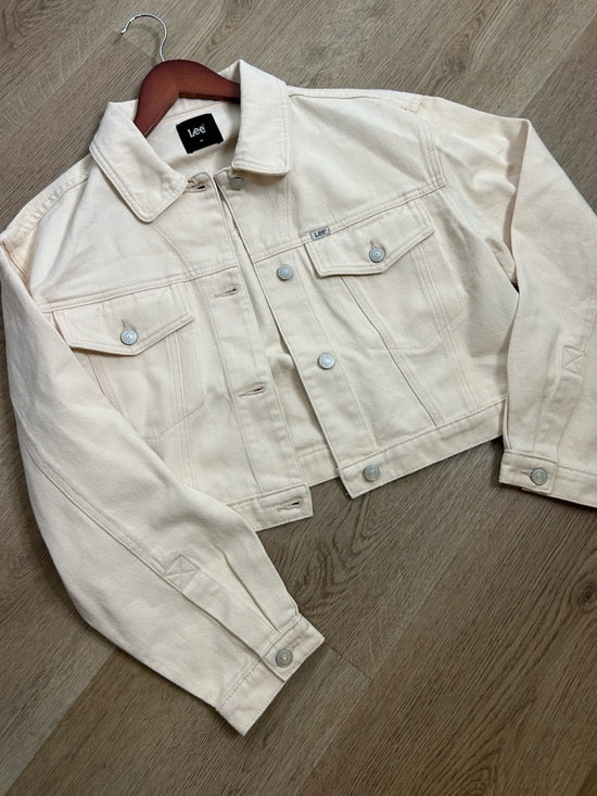 Free People x Lee 100% Cotton Denim Cream Cropped Denim Jacket Boxy Fit