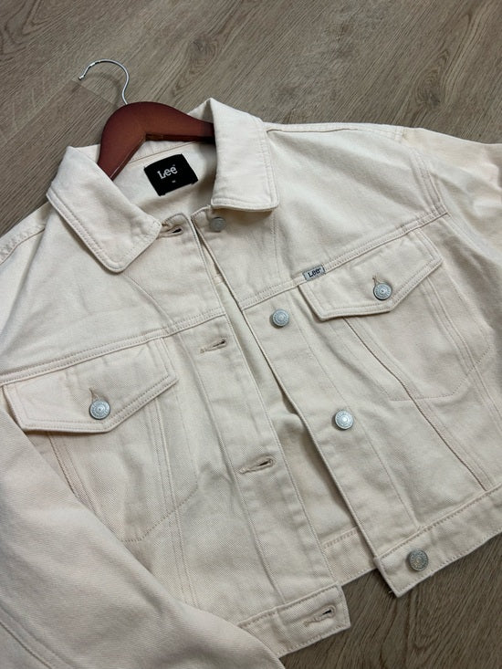 Free People x Lee 100% Cotton Denim Cream Cropped Denim Jacket Boxy Fit