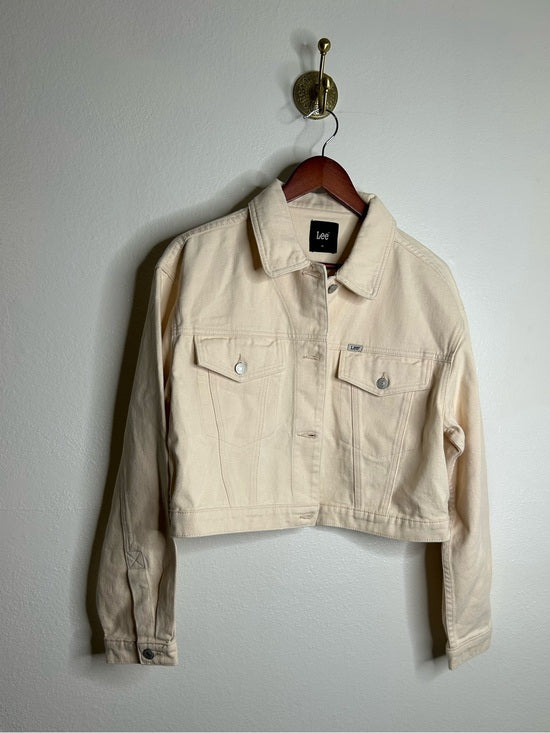 Free People x Lee 100% Cotton Denim Cream Cropped Denim Jacket Boxy Fit
