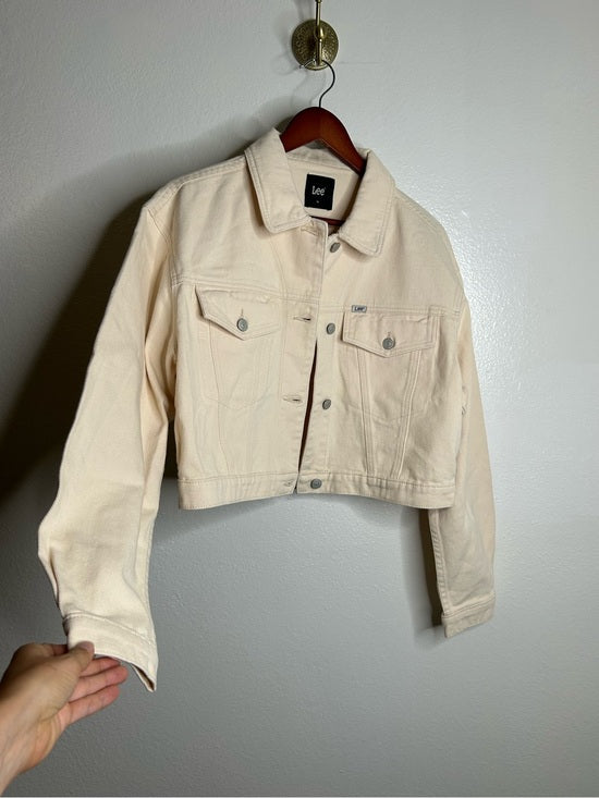 Free People x Lee 100% Cotton Denim Cream Cropped Denim Jacket Boxy Fit