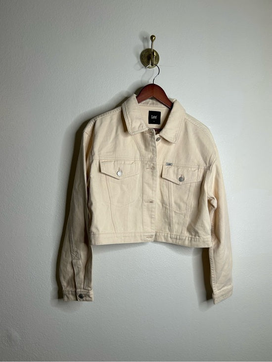 Free People x Lee 100% Cotton Denim Cream Cropped Denim Jacket Boxy Fit