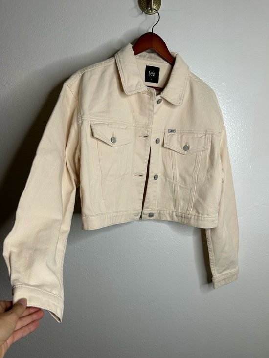 Free People x Lee 100% Cotton Denim Cream Cropped Denim Jacket Boxy Fit