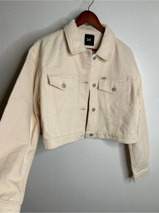Free People x Lee 100% Cotton Denim Cream Cropped Denim Jacket Boxy Fit