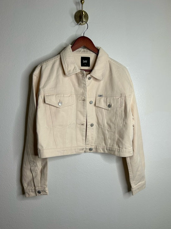 Free People x Lee 100% Cotton Denim Cream Cropped Denim Jacket Boxy Fit