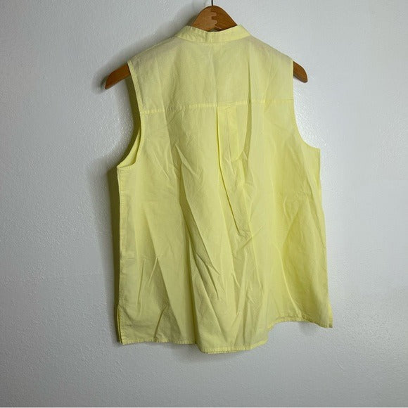Eileen Fisher Eileen Fisher 100% Organic Cotton Mandrian Collar Pale Yellow Tank Button Down Blouse - Cotton