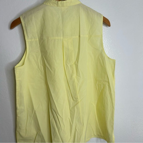 Eileen Fisher Eileen Fisher 100% Organic Cotton Mandrian Collar Pale Yellow Tank Button Down Blouse - Cotton