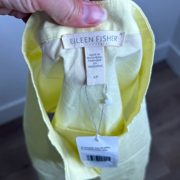 Eileen Fisher Eileen Fisher 100% Organic Cotton Mandrian Collar Pale Yellow Tank Button Down Blouse - Cotton