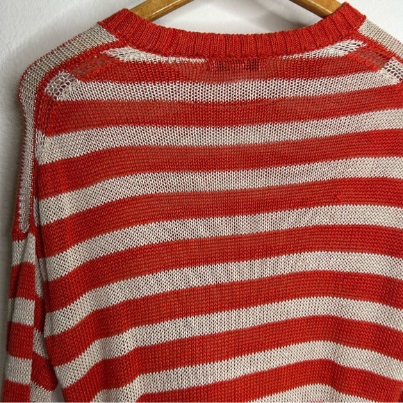 Madewell 100% Linen Knit Textured Striped Crew Neck Sweater