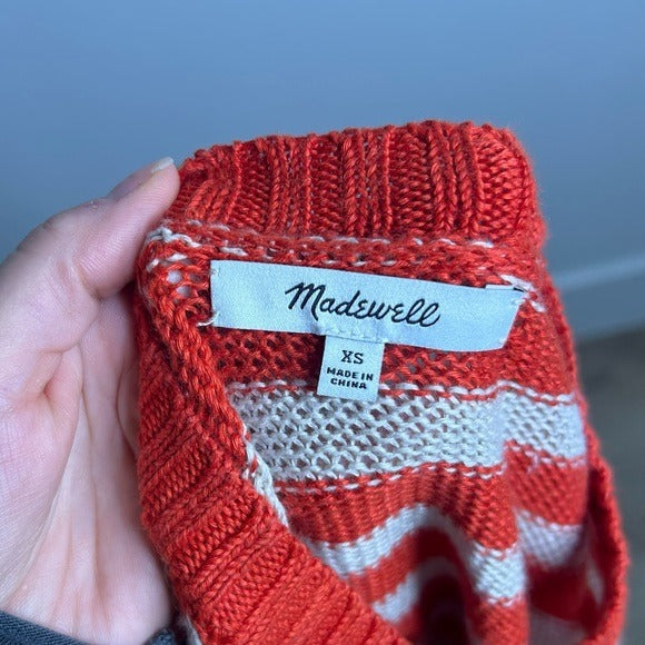 Madewell 100% Linen Knit Textured Striped Crew Neck Sweater