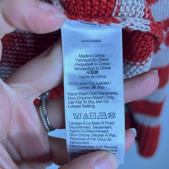 Madewell 100% Linen Knit Textured Striped Crew Neck Sweater