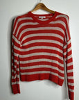 Madewell 100% Linen Knit Textured Striped Crew Neck Sweater