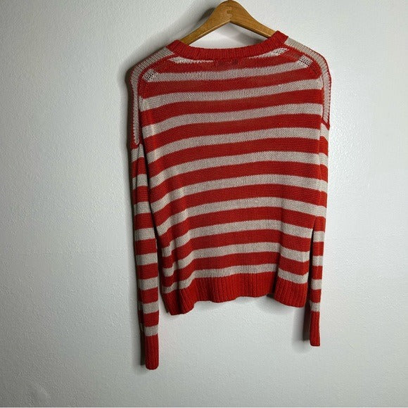 Madewell 100% Linen Knit Textured Striped Crew Neck Sweater