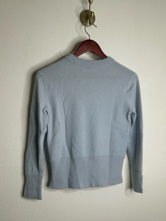 Club Monaco 100% Cashmere Baby Blue Fitted Ribbed Cuff Long Sleeve Sweater