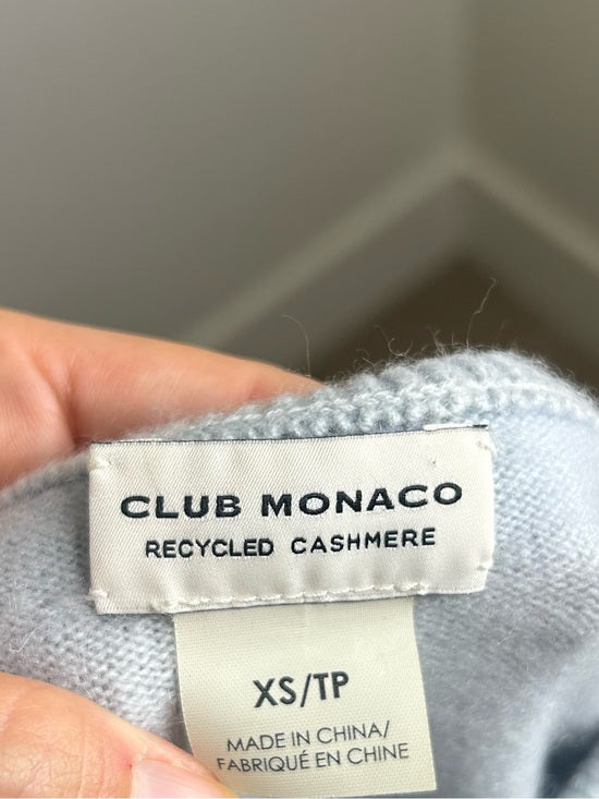 Club Monaco 100% Cashmere Baby Blue Fitted Ribbed Cuff Long Sleeve Sweater