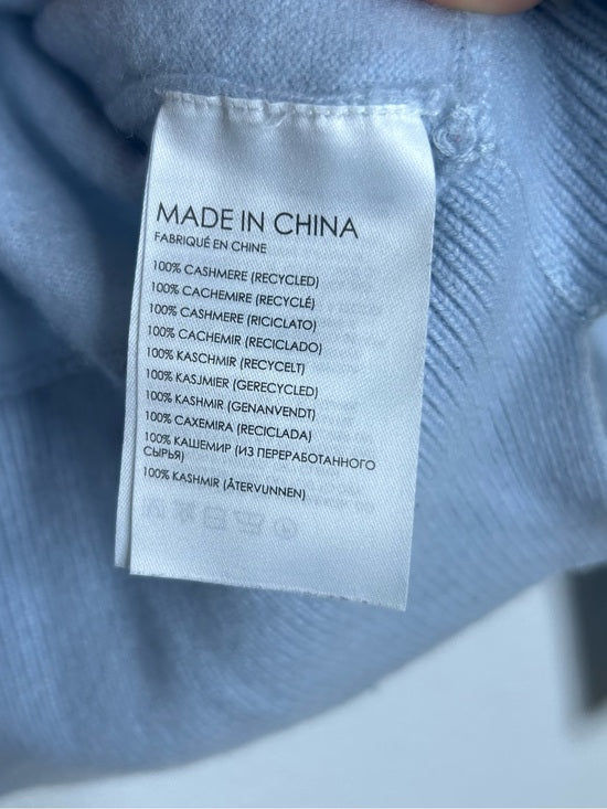 Club Monaco 100% Cashmere Baby Blue Fitted Ribbed Cuff Long Sleeve Sweater