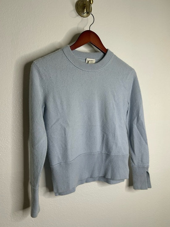 Club Monaco 100% Cashmere Baby Blue Fitted Ribbed Cuff Long Sleeve Sweater