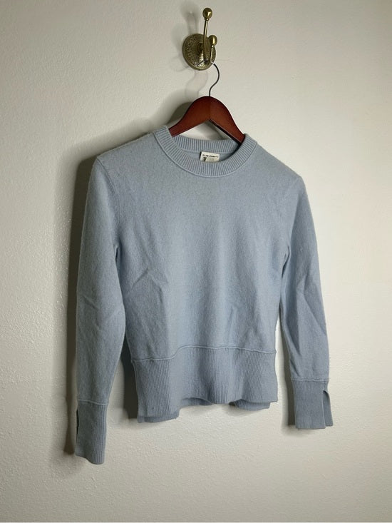 Club Monaco 100% Cashmere Baby Blue Fitted Ribbed Cuff Long Sleeve Sweater