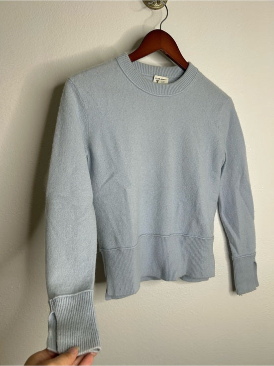 Club Monaco 100% Cashmere Baby Blue Fitted Ribbed Cuff Long Sleeve Sweater