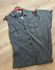 Zara 100% Linen Charcoal Gray Button Down Raw Hem Tank Collared Maxi Dress