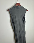 Zara 100% Linen Charcoal Gray Button Down Raw Hem Tank Collared Maxi Dress