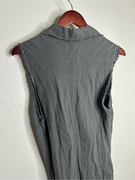 Zara 100% Linen Charcoal Gray Button Down Raw Hem Tank Collared Maxi Dress