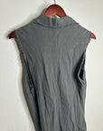 Zara 100% Linen Charcoal Gray Button Down Raw Hem Tank Collared Maxi Dress