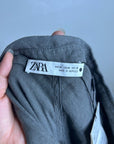 Zara 100% Linen Charcoal Gray Button Down Raw Hem Tank Collared Maxi Dress
