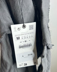 Zara 100% Linen Charcoal Gray Button Down Raw Hem Tank Collared Maxi Dress
