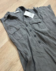 Zara 100% Linen Charcoal Gray Button Down Raw Hem Tank Collared Maxi Dress