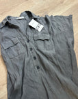 Zara 100% Linen Charcoal Gray Button Down Raw Hem Tank Collared Maxi Dress
