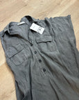 Zara 100% Linen Charcoal Gray Button Down Raw Hem Tank Collared Maxi Dress