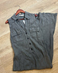 Zara 100% Linen Charcoal Gray Button Down Raw Hem Tank Collared Maxi Dress