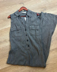Zara 100% Linen Charcoal Gray Button Down Raw Hem Tank Collared Maxi Dress