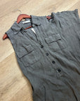 Zara 100% Linen Charcoal Gray Button Down Raw Hem Tank Collared Maxi Dress