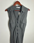 Zara 100% Linen Charcoal Gray Button Down Raw Hem Tank Collared Maxi Dress