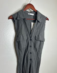 Zara 100% Linen Charcoal Gray Button Down Raw Hem Tank Collared Maxi Dress