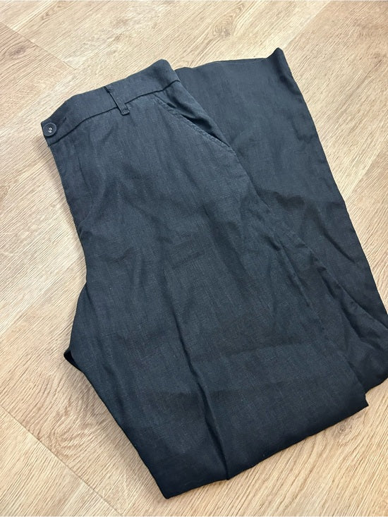 Garnet Hill 100% Linen Classic Linen Trouser Straight Leg Pant in Black