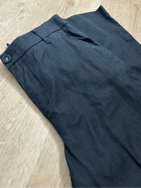 Garnet Hill 100% Linen Classic Linen Trouser Straight Leg Pant in Black