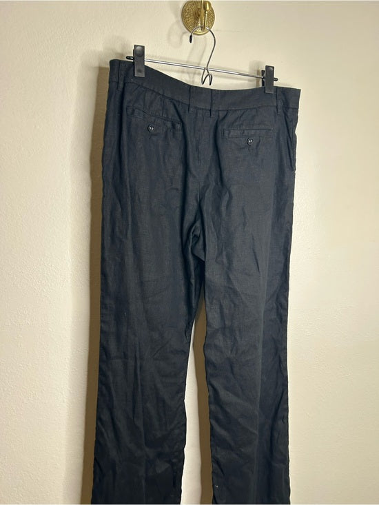 Garnet Hill 100% Linen Classic Linen Trouser Straight Leg Pant in Black