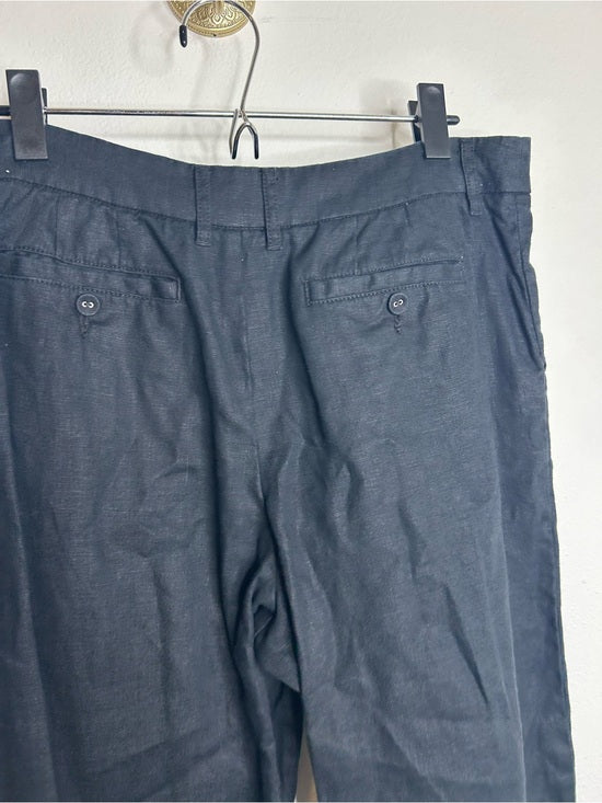 Garnet Hill 100% Linen Classic Linen Trouser Straight Leg Pant in Black