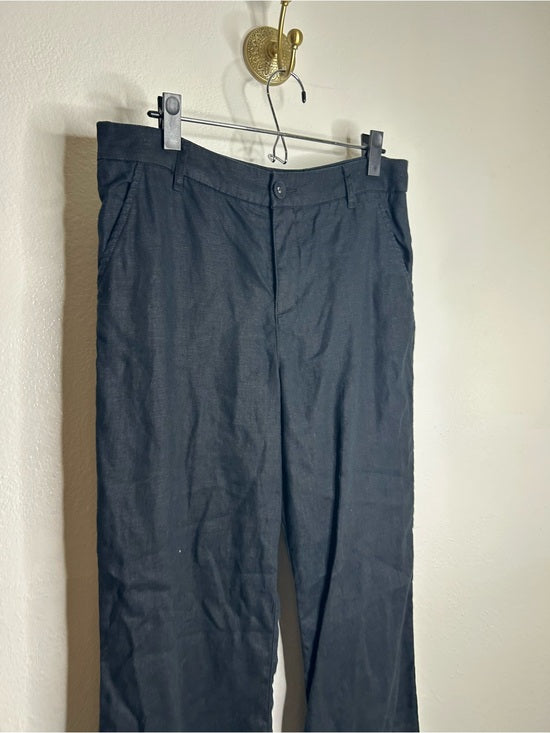 Garnet Hill 100% Linen Classic Linen Trouser Straight Leg Pant in Black
